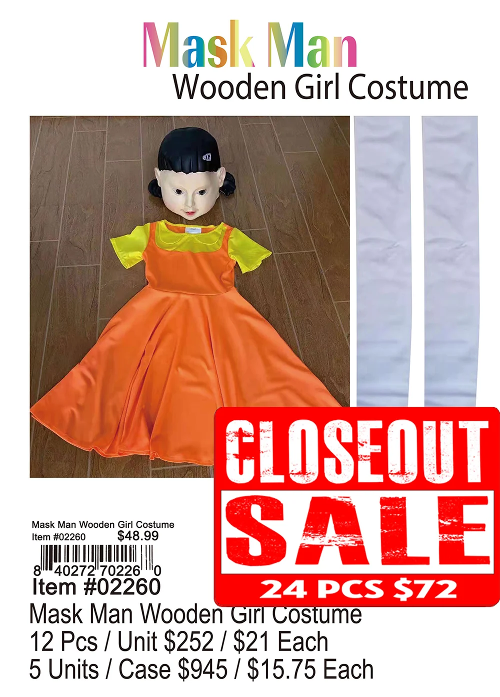 Mask Man Wooden Girl Costume (CL)